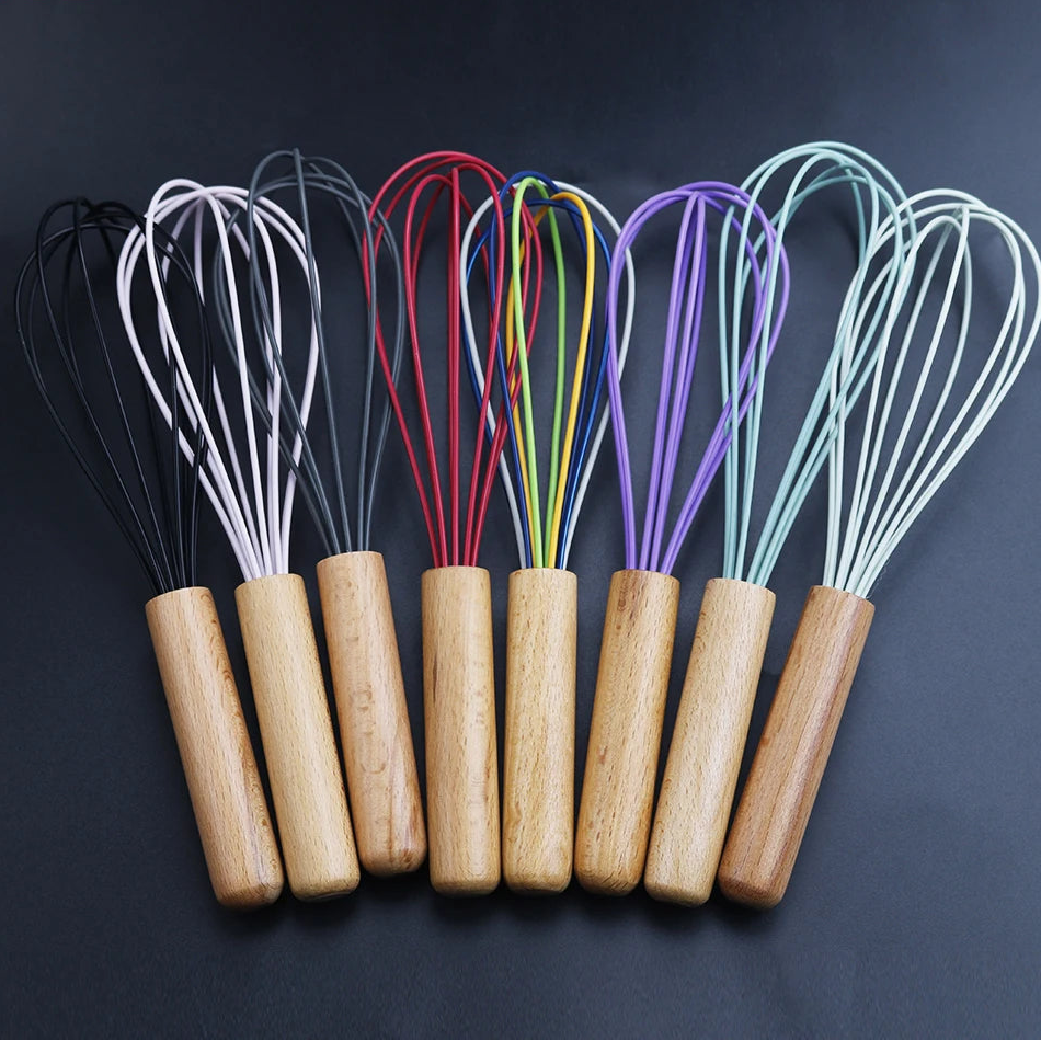 Silicone Egg Beater Whisk – Non-Stick Kitchen Whisk with Wooden Handle for Cooking & Baking