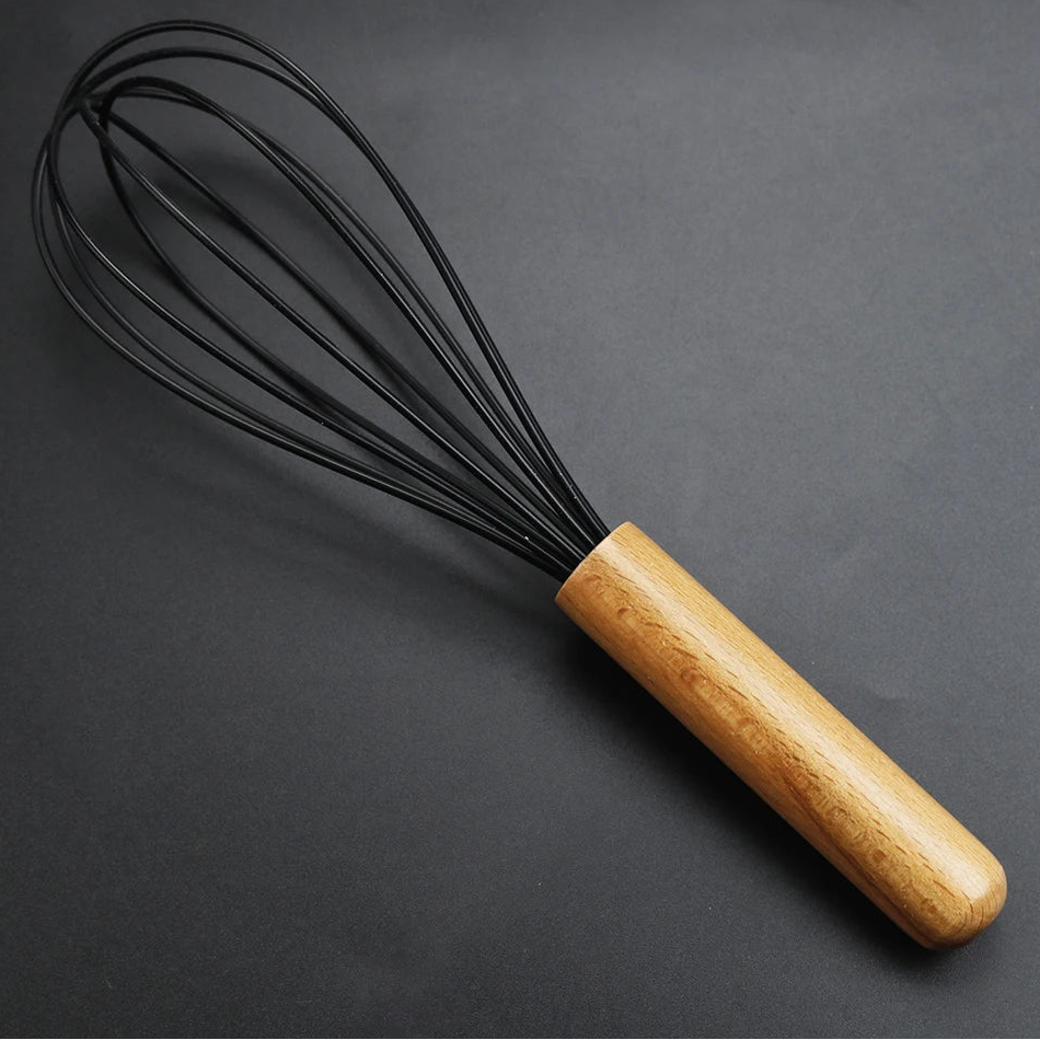 Silicone Egg Beater Whisk – Non-Stick Kitchen Whisk with Wooden Handle for Cooking & Baking