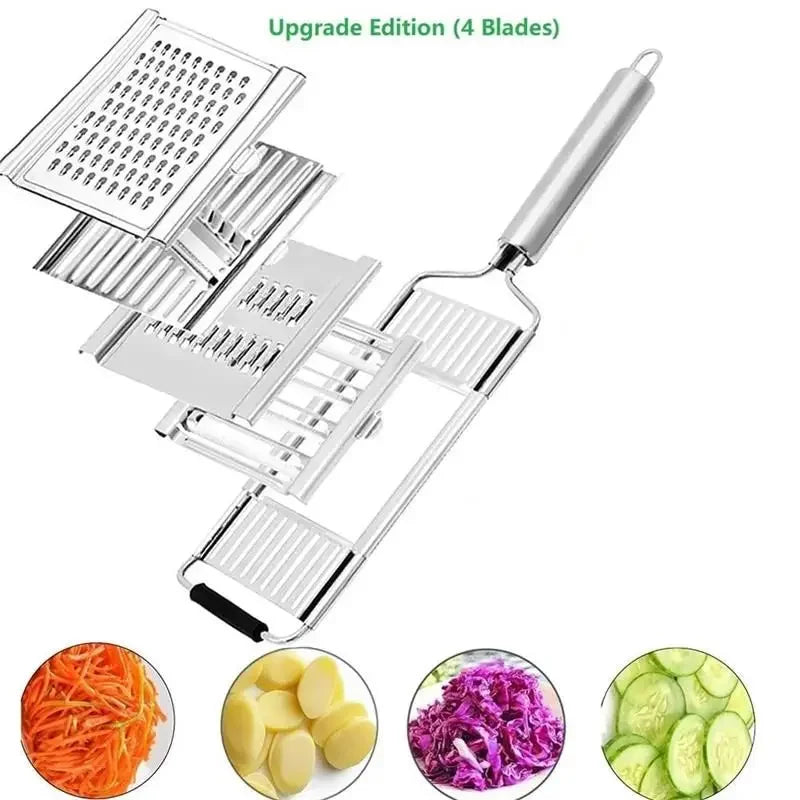 4-in-1 Vegetable Slicer – Stainless Steel Multi-Purpose Cutter & Grater for Carrots, Potatoes, and Fruits
