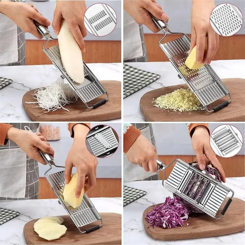 4-in-1 Vegetable Slicer – Stainless Steel Multi-Purpose Cutter & Grater for Carrots, Potatoes, and Fruits