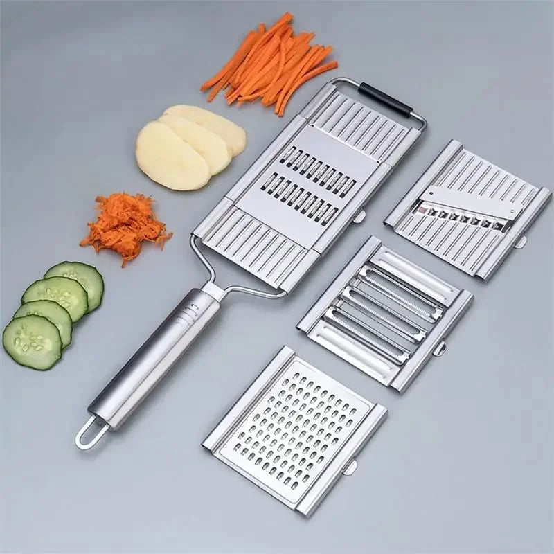 4-in-1 Vegetable Slicer – Stainless Steel Multi-Purpose Cutter & Grater for Carrots, Potatoes, and Fruits
