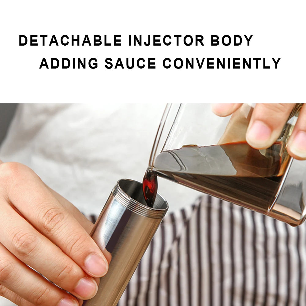 Stainless Steel Meat Injector Kit – Flavor Marinade Syringe with 3 Needles for Juicy, Tender Meat