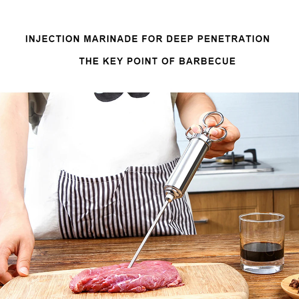Stainless Steel Meat Injector Kit – Flavor Marinade Syringe with 3 Needles for Juicy, Tender Meat