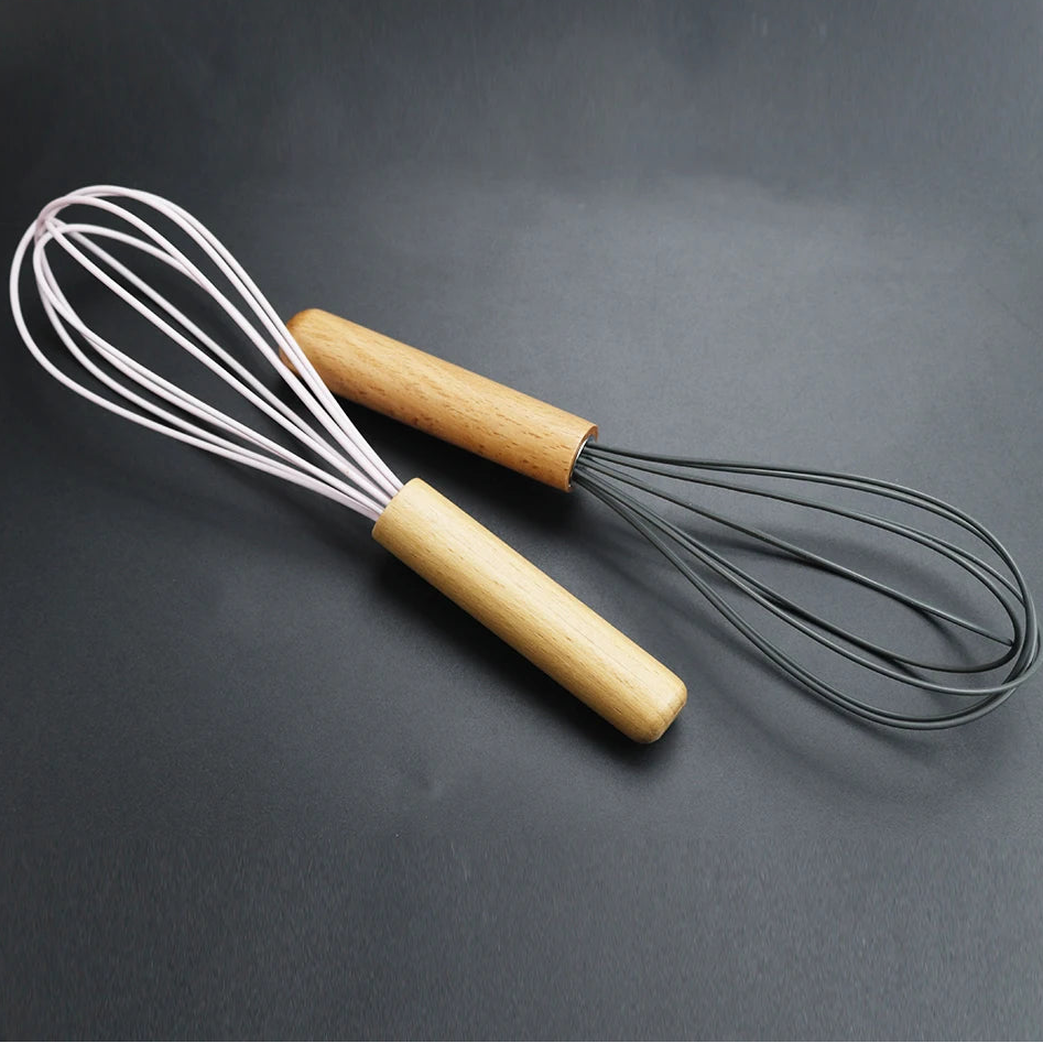 Silicone Egg Beater Whisk – Non-Stick Kitchen Whisk with Wooden Handle for Cooking & Baking