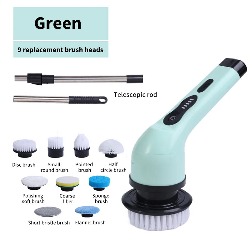 9-in-1 Electric Spin Cleaning Brush – Rechargeable Cleaning Scrubber for Kitchen, Bathroom & Home Surfaces