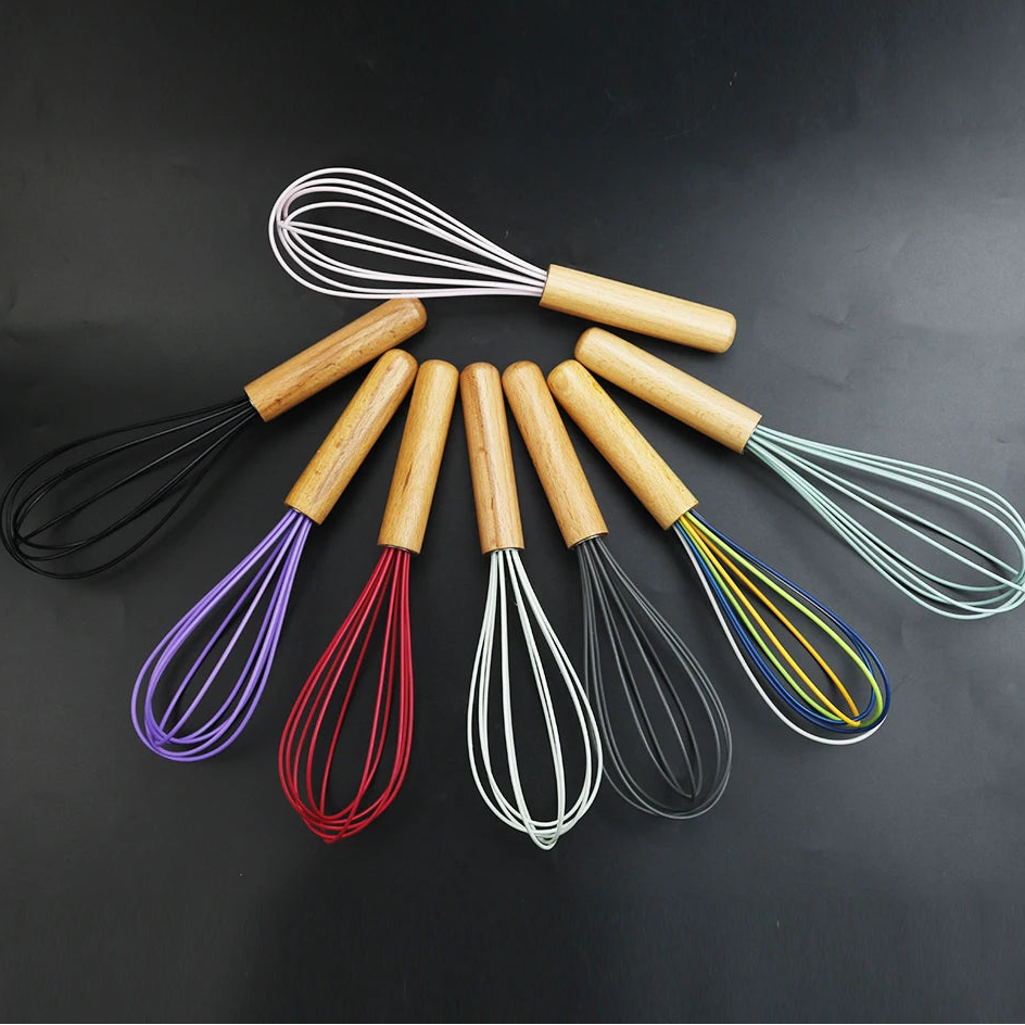 Silicone Egg Beater Whisk – Non-Stick Kitchen Whisk with Wooden Handle for Cooking & Baking
