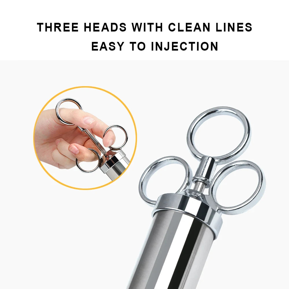 Stainless Steel Meat Injector Kit – Flavor Marinade Syringe with 3 Needles for Juicy, Tender Meat